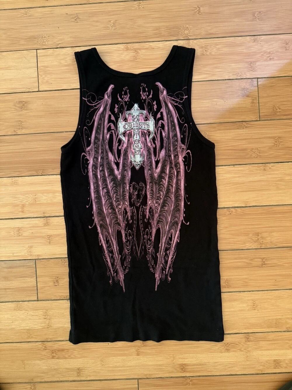 VINTAGE RARE Count’s Kustoms Kimberly Koker Bat Wings Black Pink Tank top Sz M